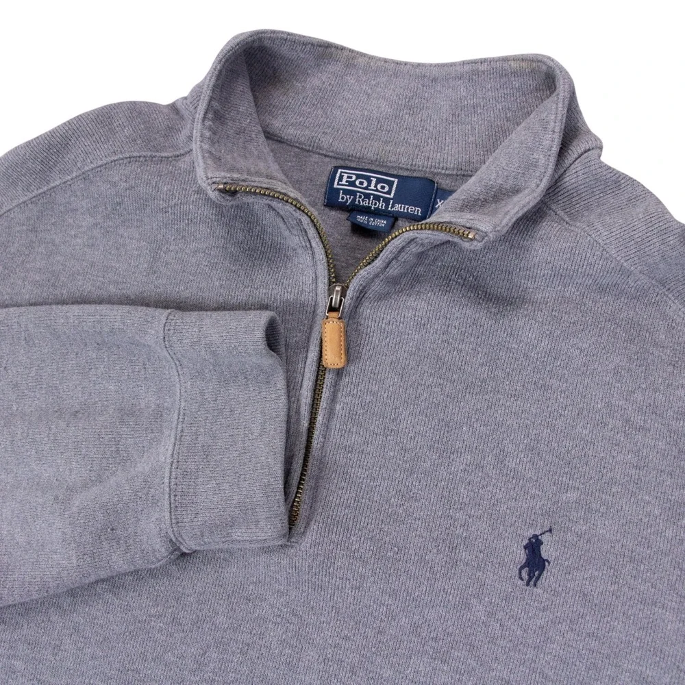 VTG Polo Ralph Lauren Mens XL Quarter Zip Pullover Sweater Gray Cotton Pony‎